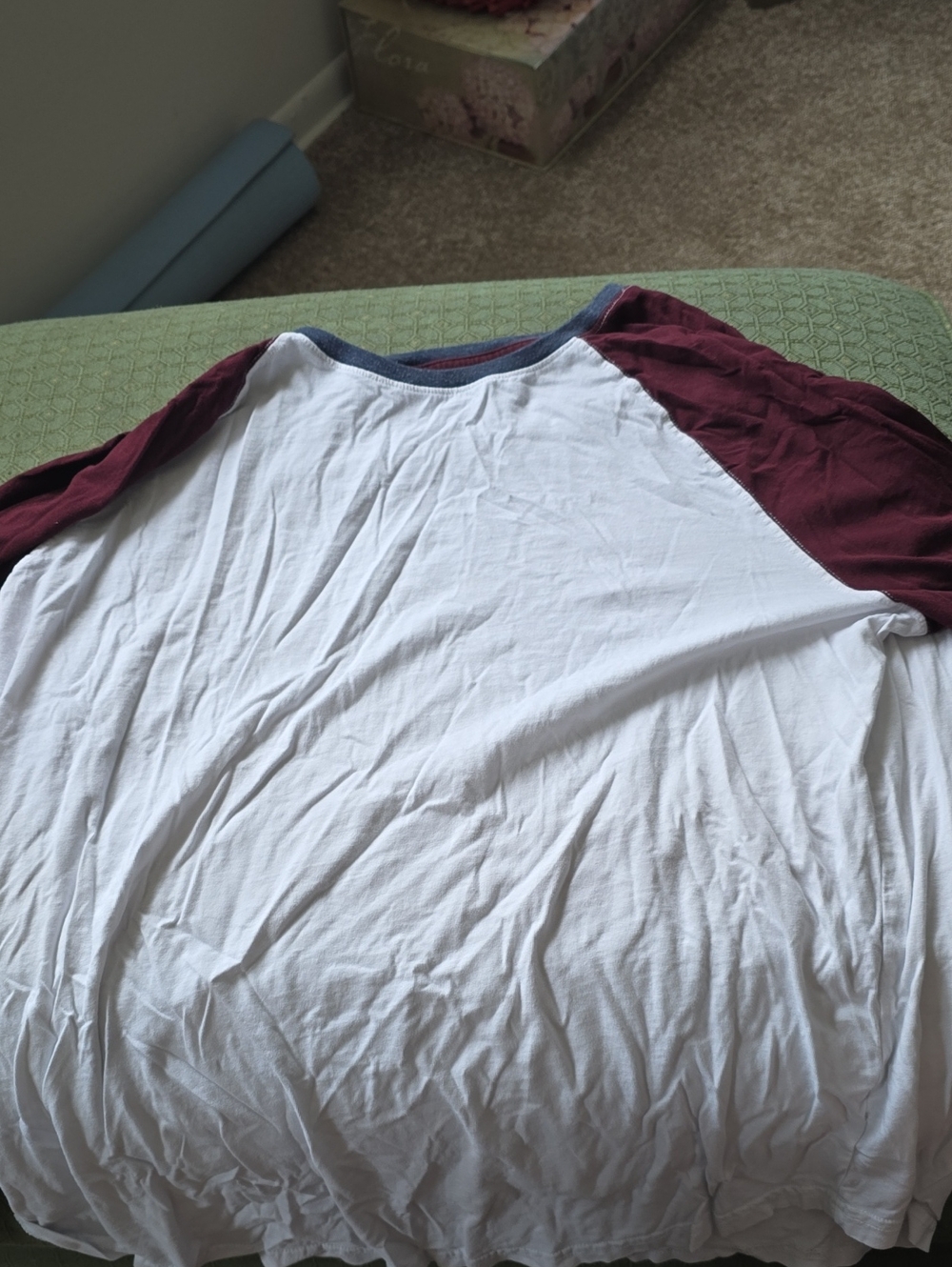 Goodfellow & Co White Raglan Tee with Burgundy Sleeves